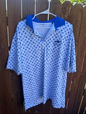 Keenland White Polo with Royal Blue Collar and Blue Print